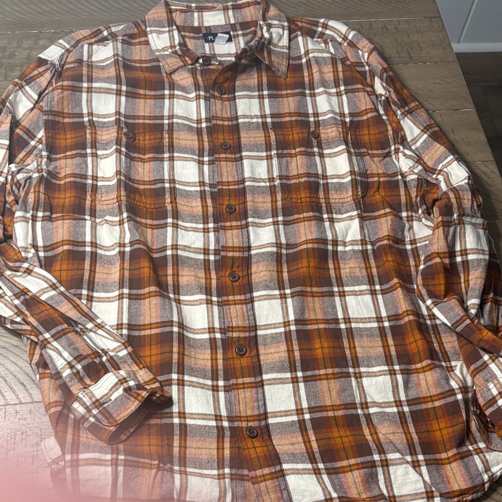 The Children's Place Men's Plaid Shirt in Brown and White